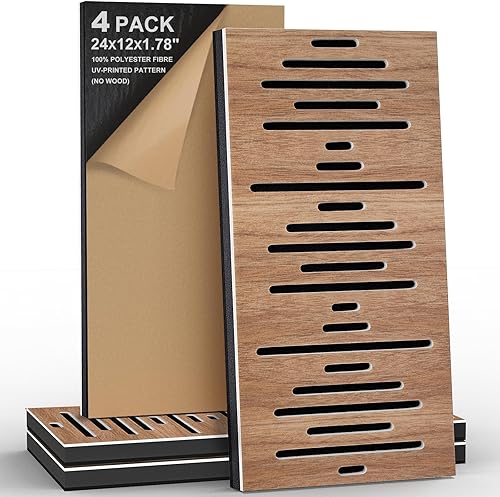 Miniatura 12 de Paquete de 4 paneles acústicos autoadhesivos de espuma insonorizada para pared, aislamiento acústico decorativo de fibra de poliéster perforada 3D