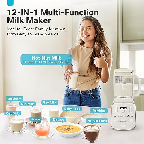 Miniatura 7 de Máquina para fabricar leche de nuez de 50.73oz Máquina automática de leche de soja 12 en 1 con diseño desmontable, jugo casero, almendras, leches de