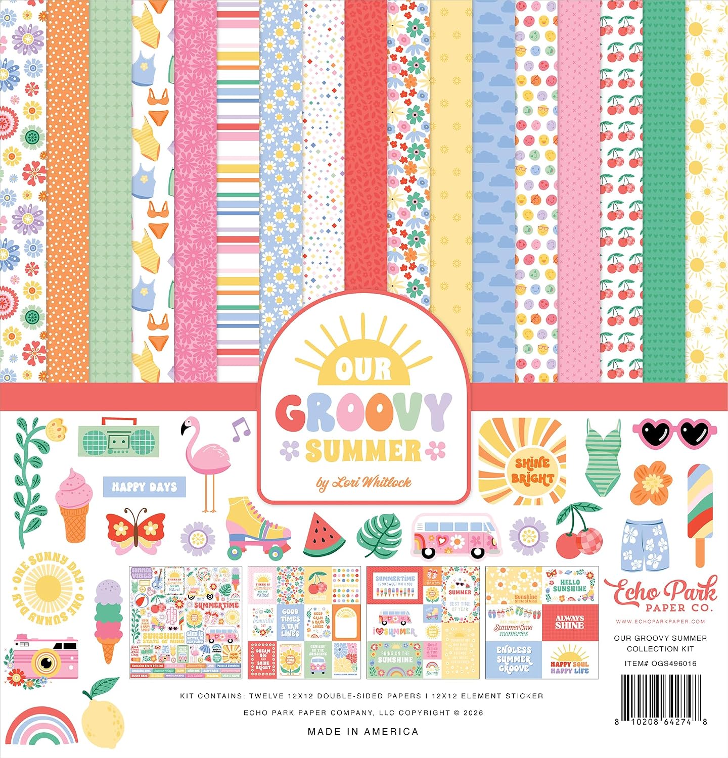 Our Groovy Summer Collection Kit for Cardmaking and Scrapbooking, 12x12 Double Sided Paper Kit