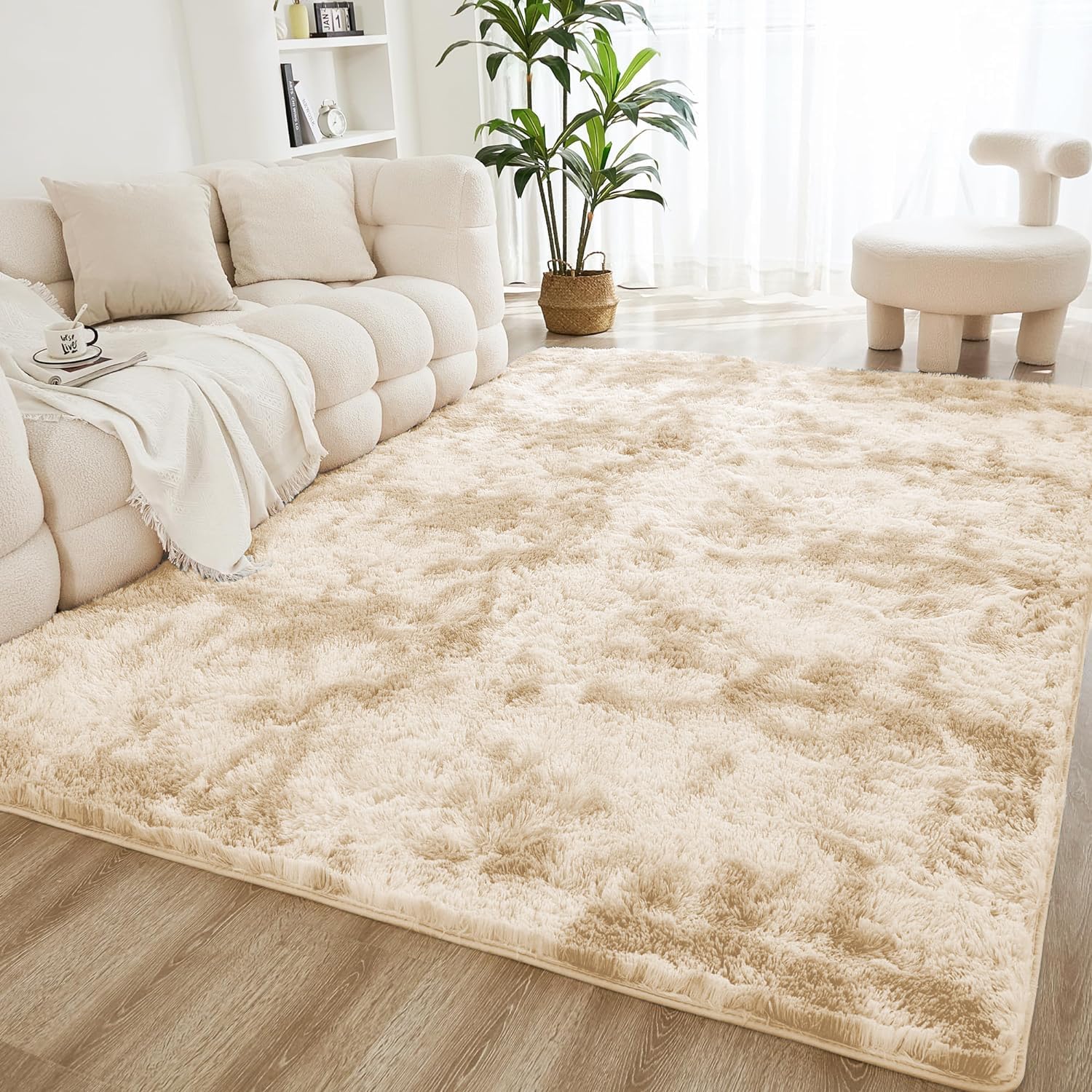 Oxford Homeware Rugs Living Room, Tie-Dye Cream Area Rugs for Bedroom Hallway Runner 80x150 cm Anti Slip