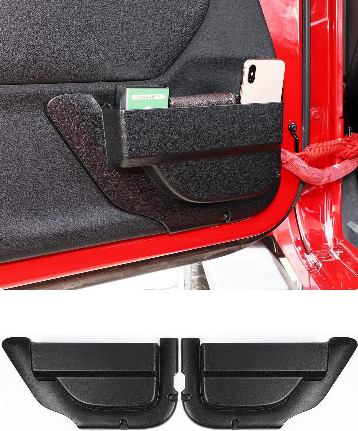 DP4 Front Door Storage Pockets Without Cup Holder, Door Side Insert Box Organizer for 2011-2018 Jeep Wrangler JK JKU 2/4 Door, Interior Expansion Accessories, Patented Design, Black, 2 PCS