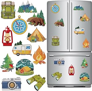 Zonon 12 Pcs Refrigerator Diamond Painting Magnets Easy Diamond Art Painting Magnetic Stickers Kits Fridge Magnets for Adults DIY Home Decors (Camping)