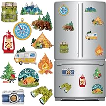 Zonon 12 Pcs Camping Refrigerator Diamond Painting Magnets Easy Diamond Art Painting Magnetic Stickers Craft Kits Fridge Magnets for Adults DIY Home Decors