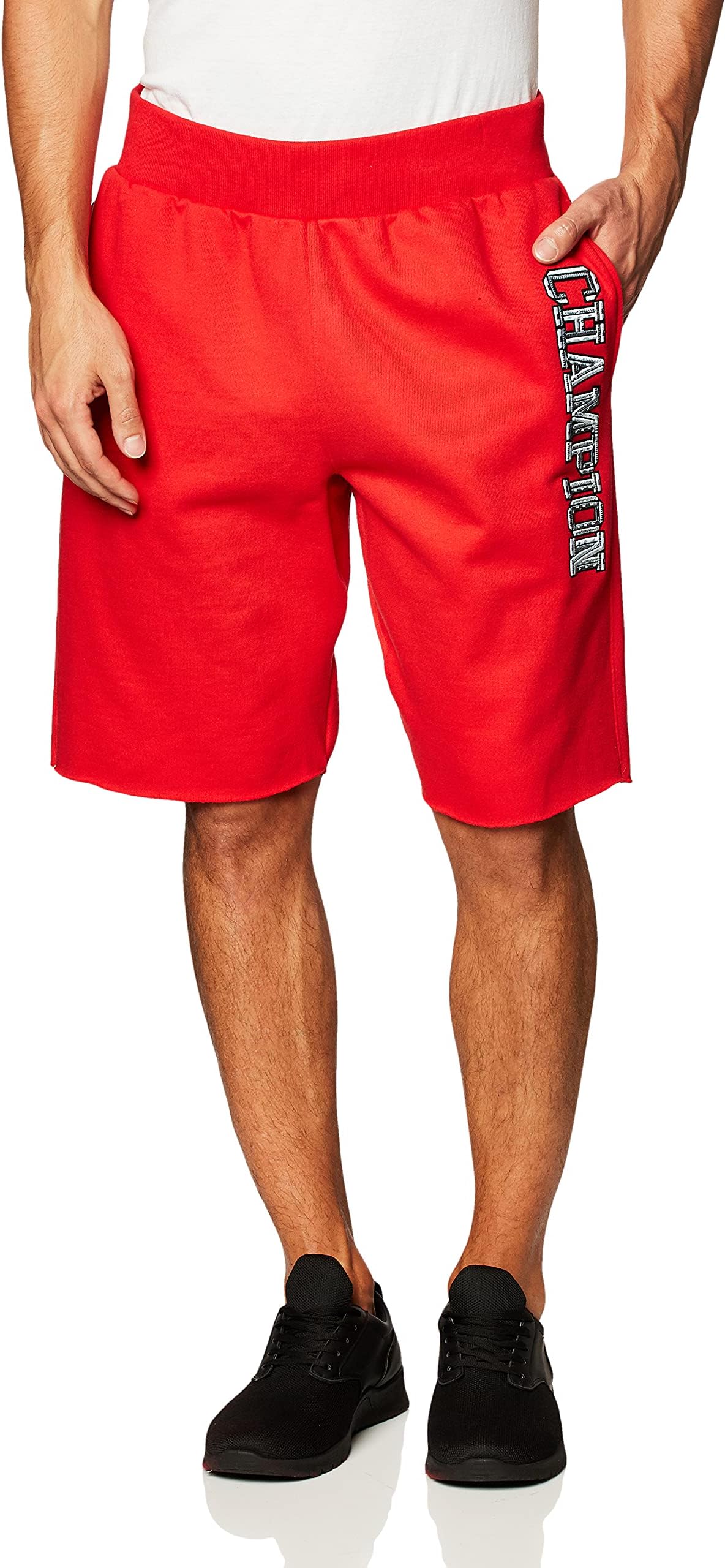 Championmens Reverse Weave Fleece Cut Off Shorts, Fleece Shorts, Raw Hem Fleece Shorts, 7"