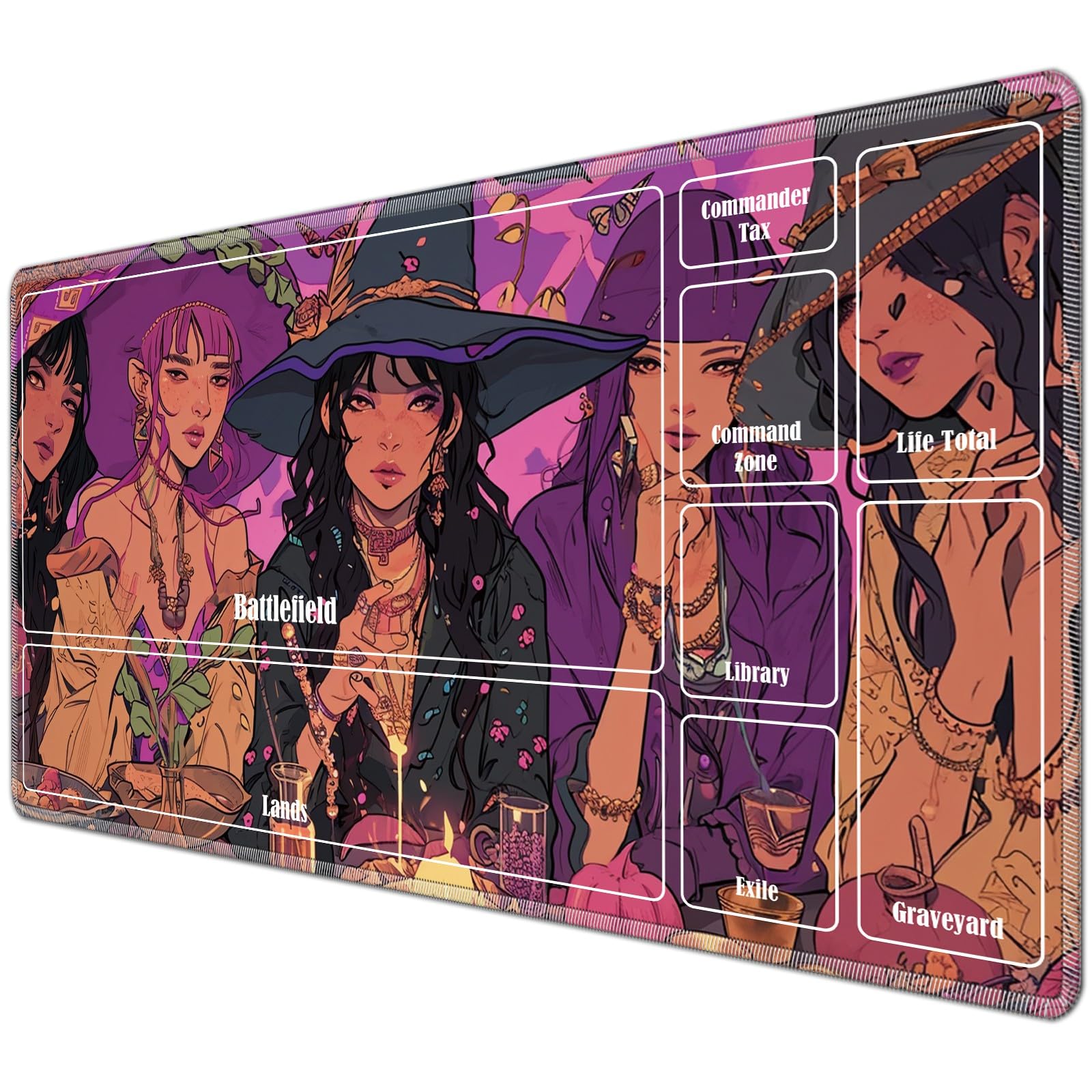 JANENFNA TCG Playmat with Card Zones 24 x 14 inches Mousepad Compatible for MTG Trading Card Game Play Mats Smooth Rubber Surface Magic The Gathering Play Mat, Cool Girls โ image 1