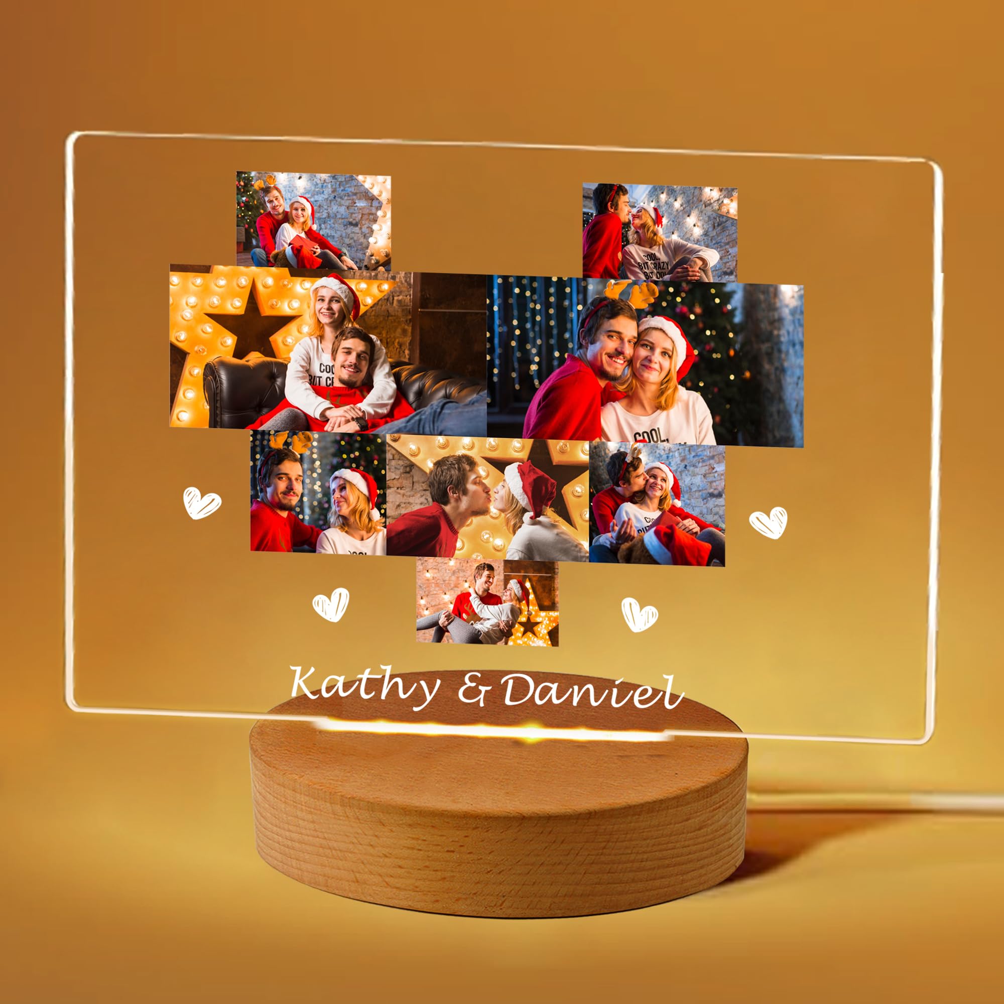Personalised Gifts for Girlfriend Boyfriend Acrylic Plaque Personalised Night Lights Picture Frame Photo Gifts for Christmas Valentines Anniversary Birthday Couples Gifts for Him Her (Heart) โ image 1