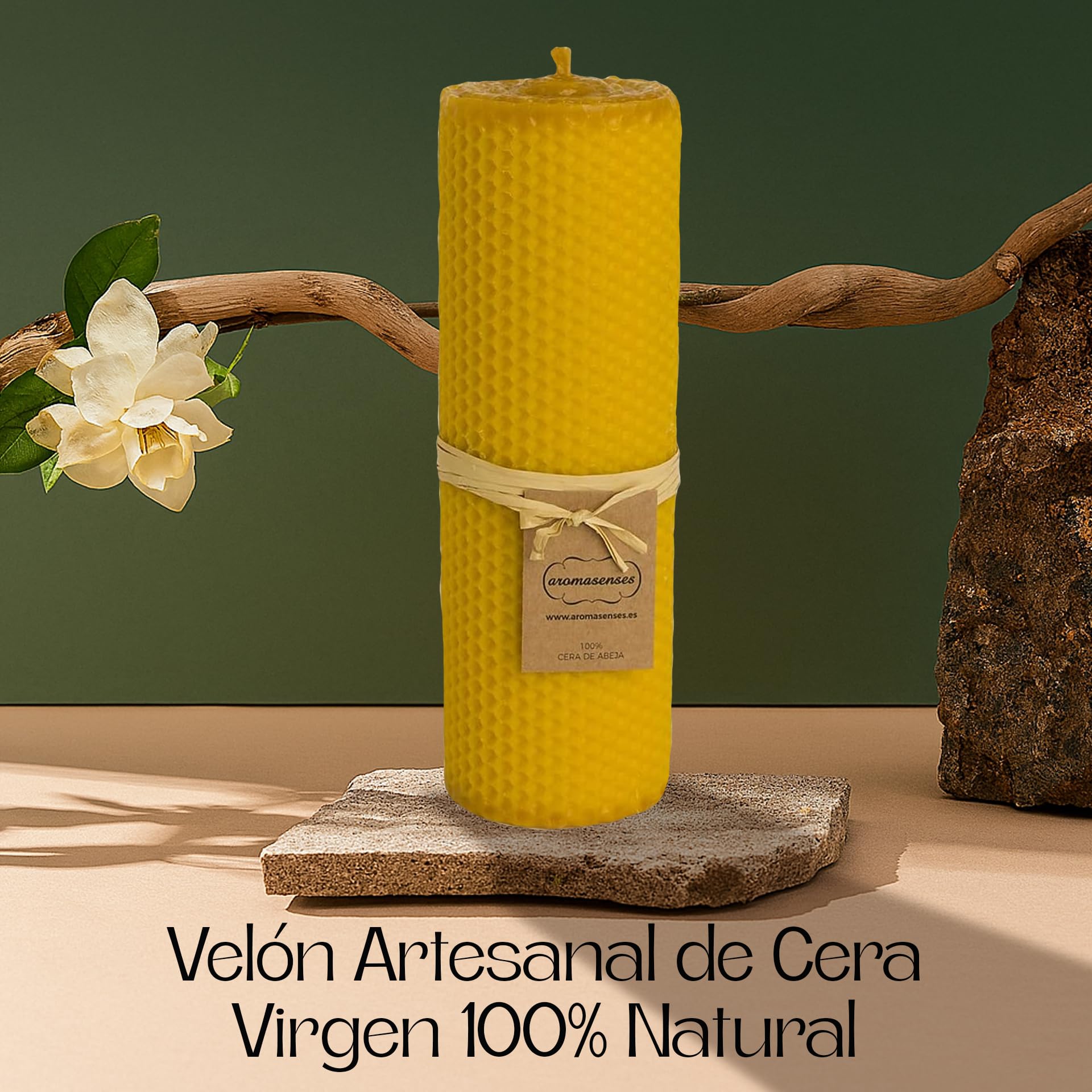 Aromasenses Velas de Cera Virgen | Forma de Panal de Abejas | Hechas a Mano | Sin Tóxicos | Auténtica Cera de Abejas Natural |Estilo Artesanal | Para Crear Ambiente Relajante | Velon 6 cm x 20 cm