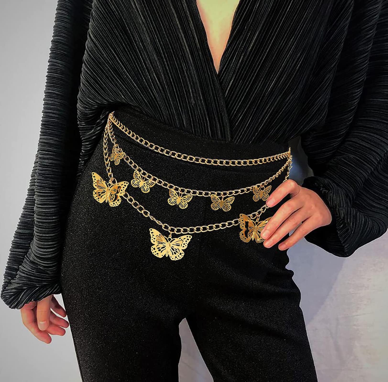 Chain Belt Waist Chain Dress Belts Multilayer Waist Chain Adjustable Metal Belt for Women