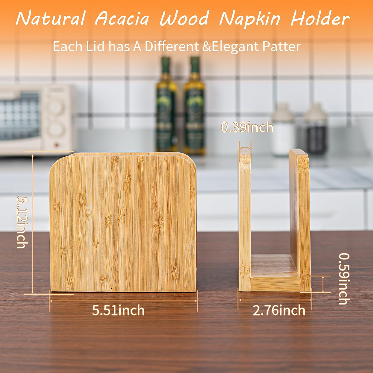 2 Pack Napkin Holder for Table, Bamboo Upright Napkin Holders for Kitchen Dining Room Decor, Wooden Standing Paper Napkin Dispenser of Rustic Home for Indoor & Outdoor Use