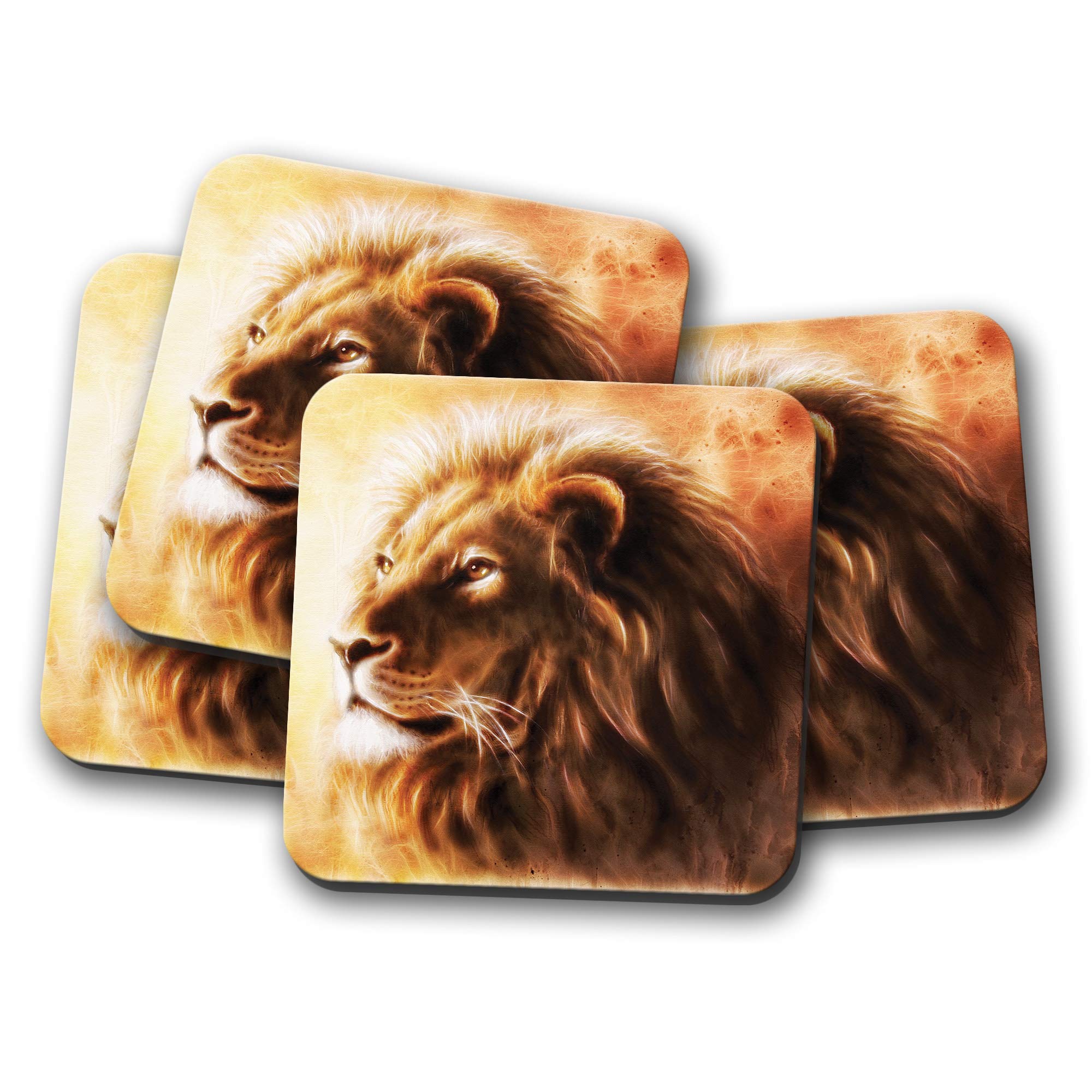 4 Set - Majestic Lion Coaster - Art Drawing Lions Tiger Big Cat Wild #8800