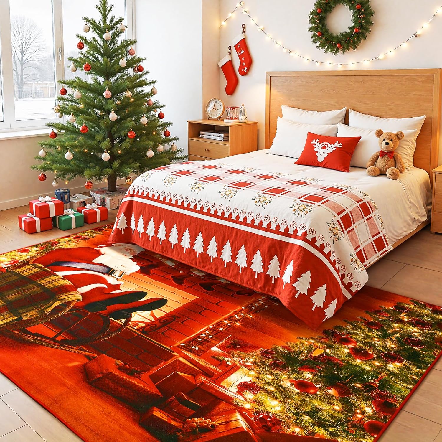 AROGAN Christmas Rugs for Living Room - 5 x7 Feet Santa Non Slip Christmas Washable Rugs, Merry Christmas Welcome Mat, Red Rug Carpets for Hallway Porch Entryway Decoration