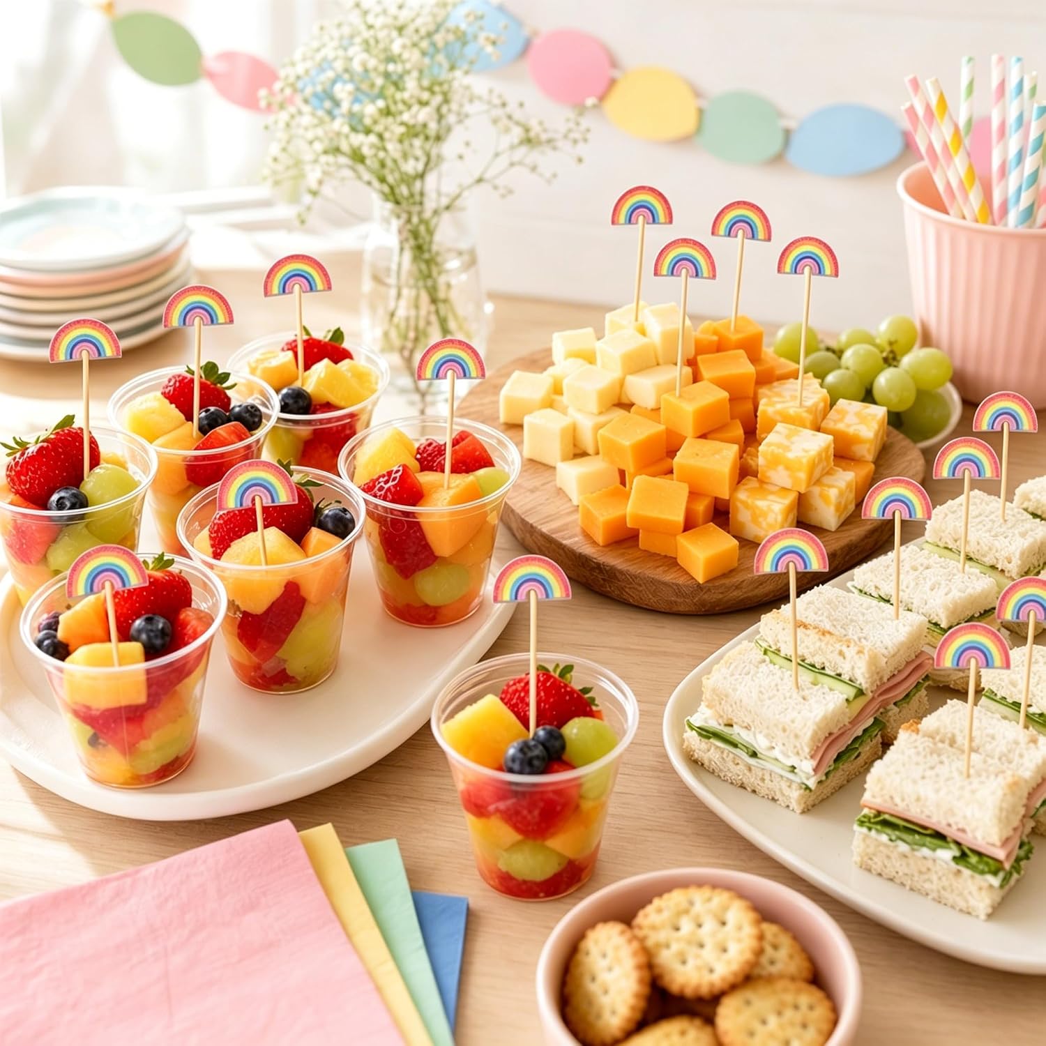 120Pcs Rainbow Bamboo Cocktail Picks 4.7 Inch Decorative Toothpicks for Appetizers Drinks Charcuterie Wedding Party