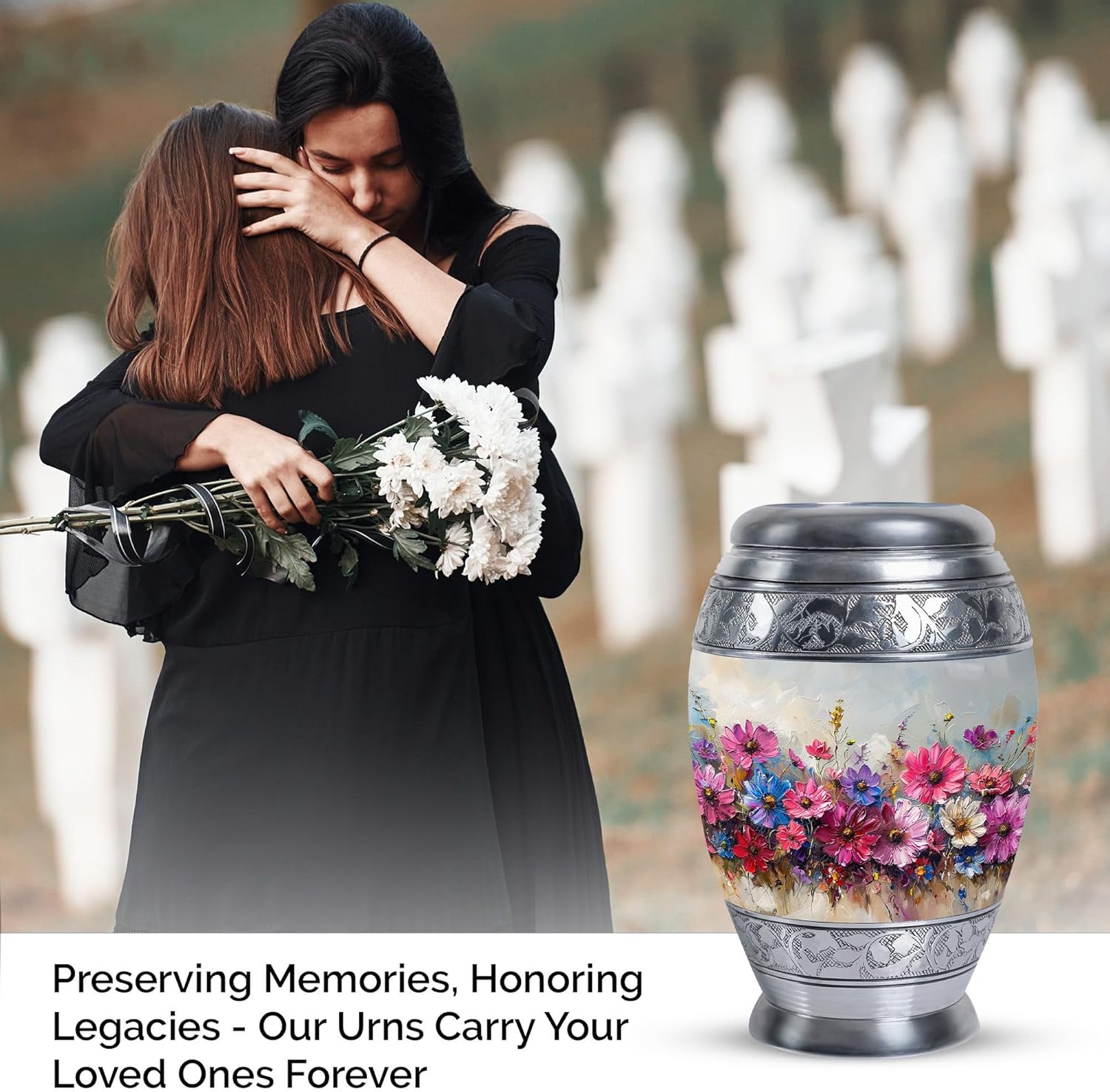 Vibrant Flower Urn - Small Ashes Urn - 3 inch, Multicolor, Metal, Floral Pattern - Cremation Urn