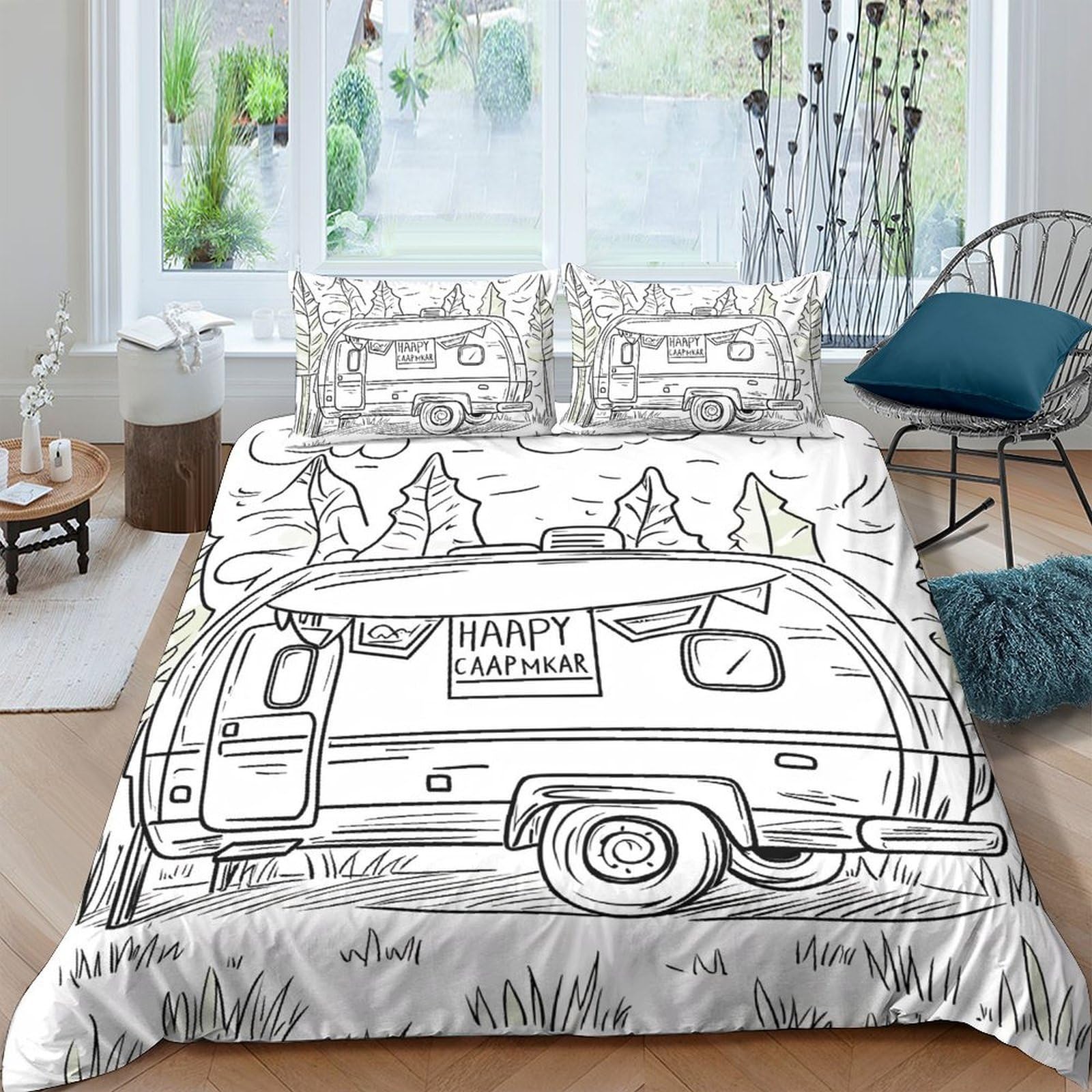 Ctjqhvkz Style-8 3D Printed Camper Van Fitted Sheet Microfiber Soft Breathable Forest Landscape Bed Cover For Bedroom Dorm Decor Single（135X200cm）