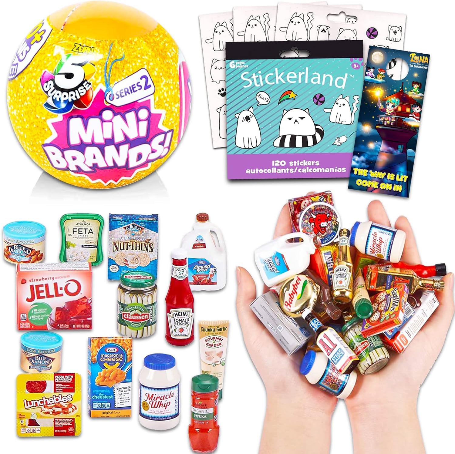 Zuru 5 Surprise Mini Brands Series 2 Mystery Set Bundle with Pikmi Pops Stickers and More (Collectible Food Toys)