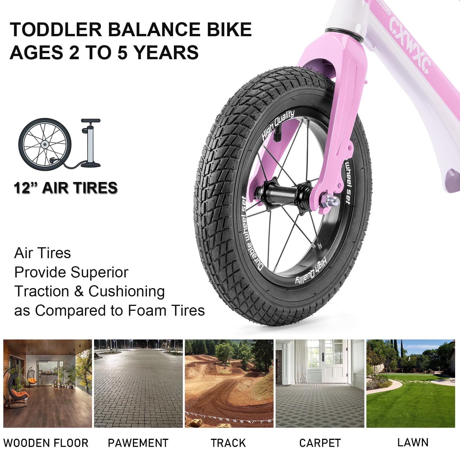 CXWXC Ruota a partire da 2 anni fino a 30 kg, telaio in magnesio, sella regolabile in altezza, ruote da 12 pollici, bicicletta per bambini da 24 a 60 mesi
