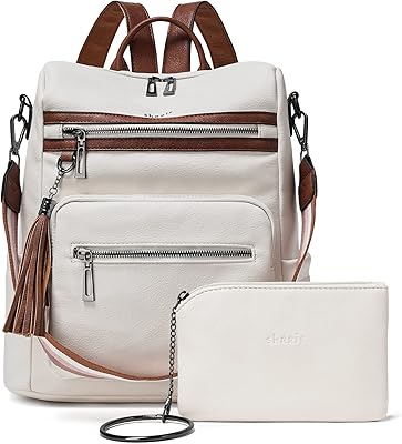 Shrrie Backpack Purse for Women Leather Backpack Fashion Designer Travel Backpack Convertible Shoulder Bag with Wristlet