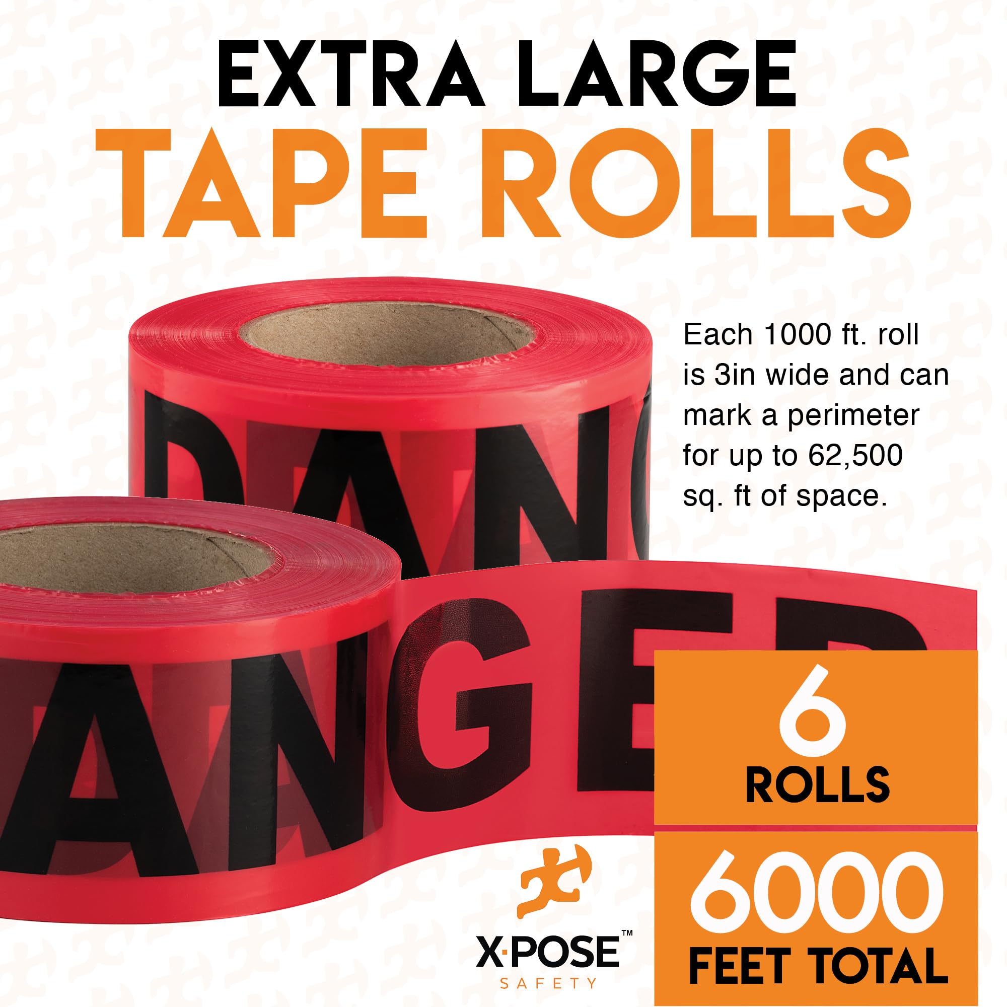 6pk Danger/Peligro Do Not Enter Tape Roll - 6 Rolls - 1000 Ft x 3 Inch Wide Each - Red Safety Tape for High Visibility Warning, Flagging Construction Hazard, Crime Scene Barrier, Danger Zone