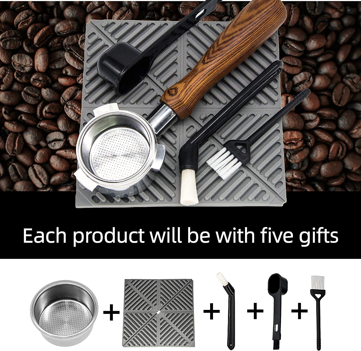 NEOUZA Portafiltro sin fondo de 54 mm compatible con Breville Sage Coffee Espresso Machine 870/875/878/880, cesta de filtro, cuchara, alfombrilla de manipulación, cepillo