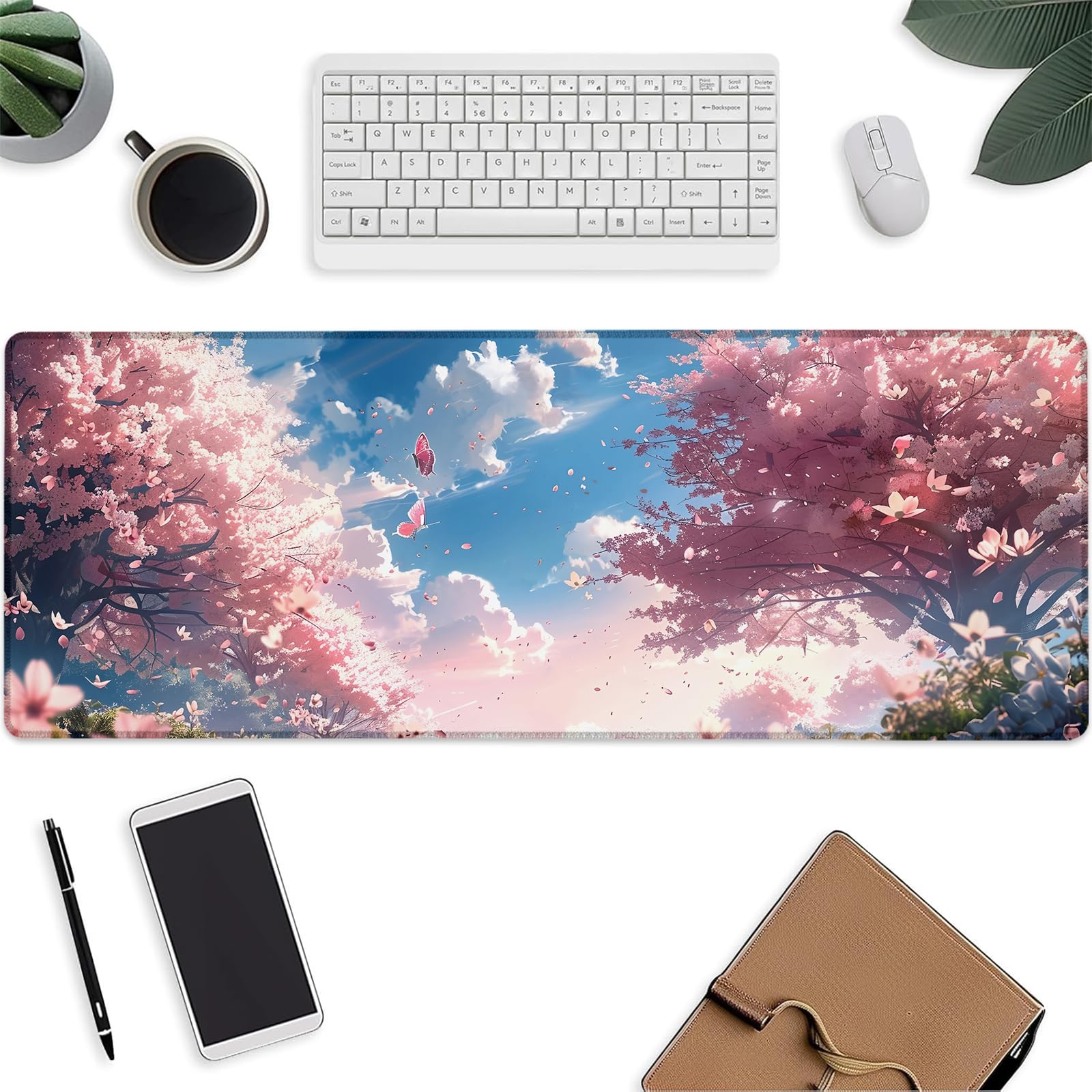 Podkładka pod mysz, motyw kwiatu wiśni Sakura gamingowa podkładka na biurko, japońska podkładka pod laptopa z antypoślizgową gumową podstawą, duże rozszerzone podkładki pod mysz, prezenty do biura