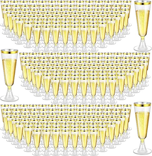 300 copas de champán de plástico a granel, copas de champán desechables transparentes de 4.5 onzas, copas de champán con borde para boda,