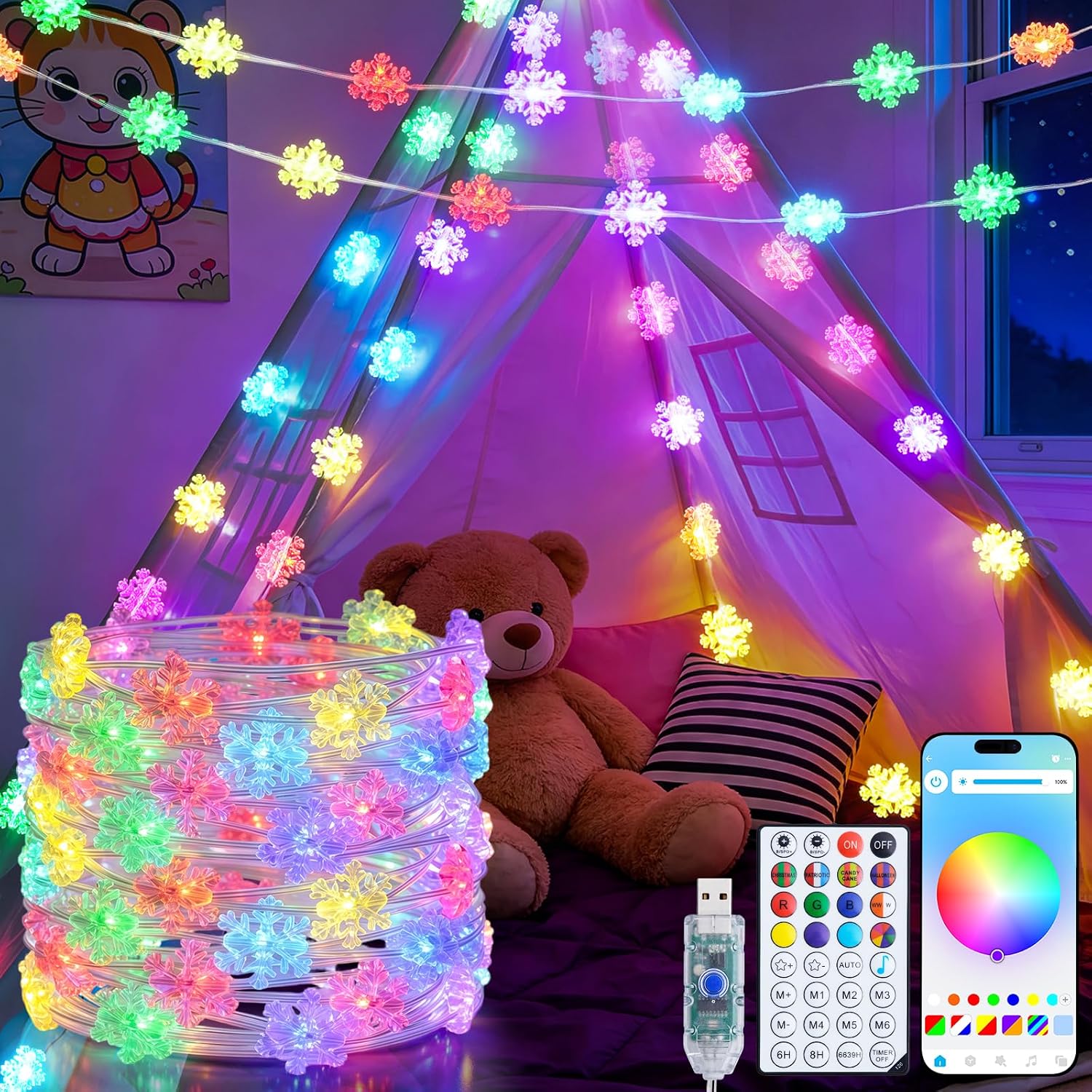JMEXSUSS Smart Snowflake Lights for Christmas Decor, RGB Christmas Lights