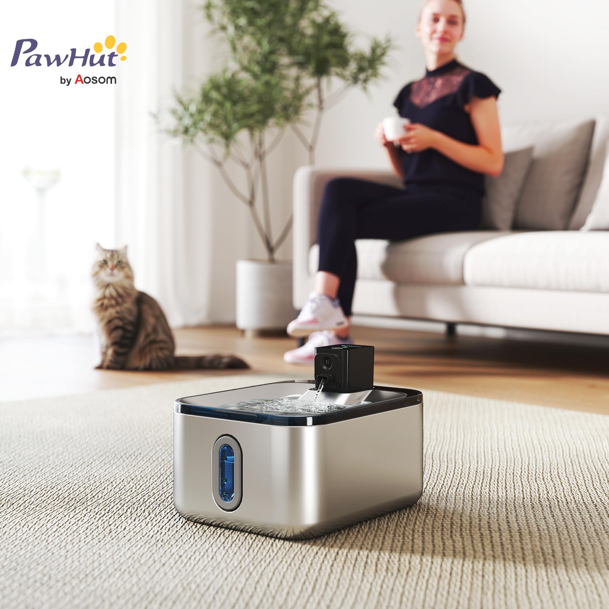 PawHut Automática Fuente Gatos Wireless Inoxidable 5 L Plata