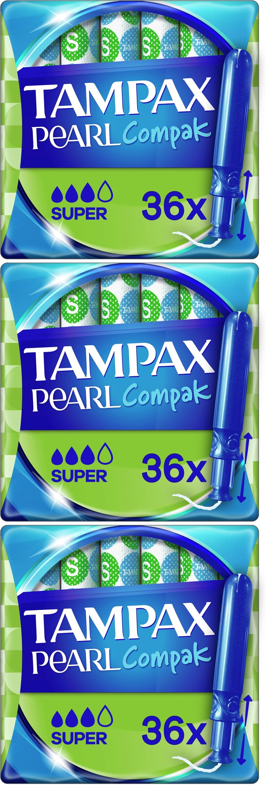 Tampax Compak Pearl Super Tampones Con Aplicador, Combinación Líder De Tampax De Comodidad, Protección Y Discreción, 36 Unidades (Paquete de 3)