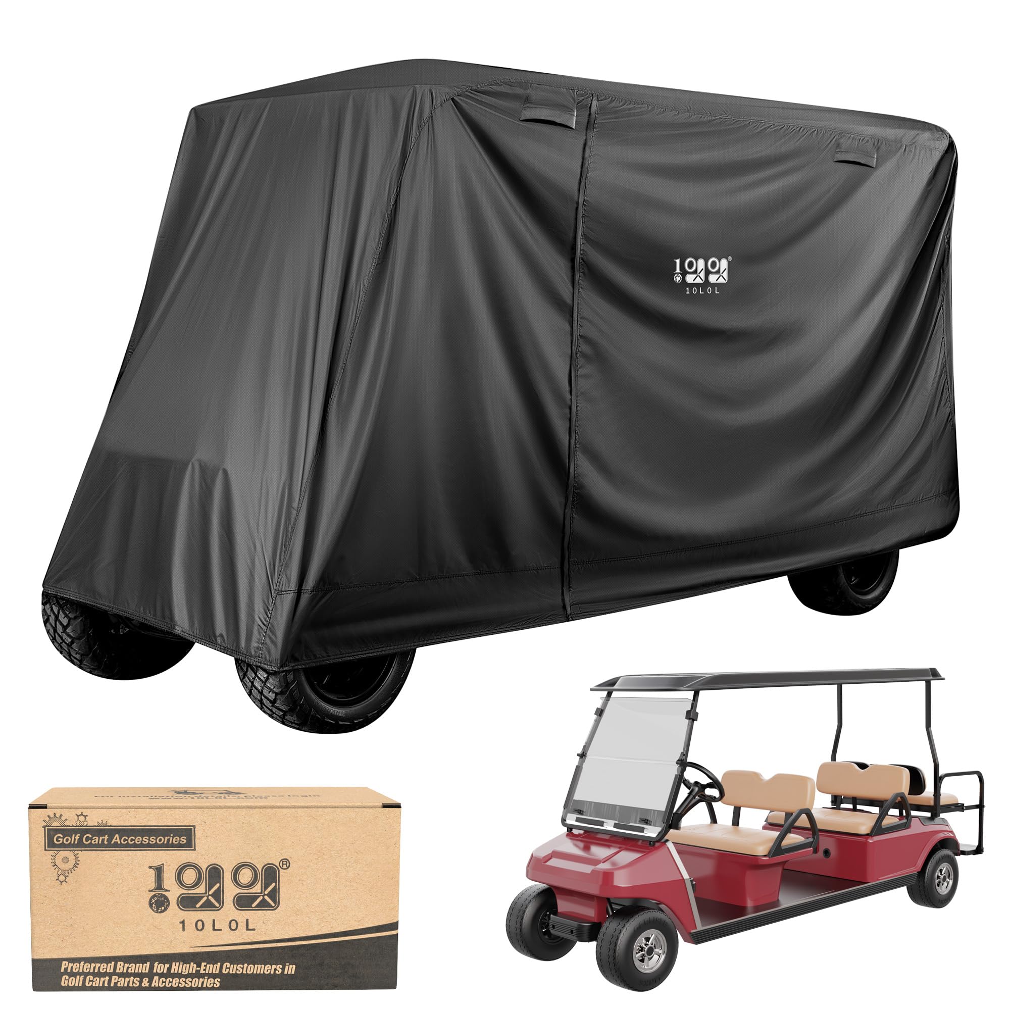 10L0L Wodoodporny pokrowiec na wózek golfowy dla 4+2 i 4-osobowych | tkanina Oxford 420D | uniwersalne dopasowanie Yamaha, EZGO, samochód klubowy, wiatroszczelny, z 3 zamkami błyskawicznymi