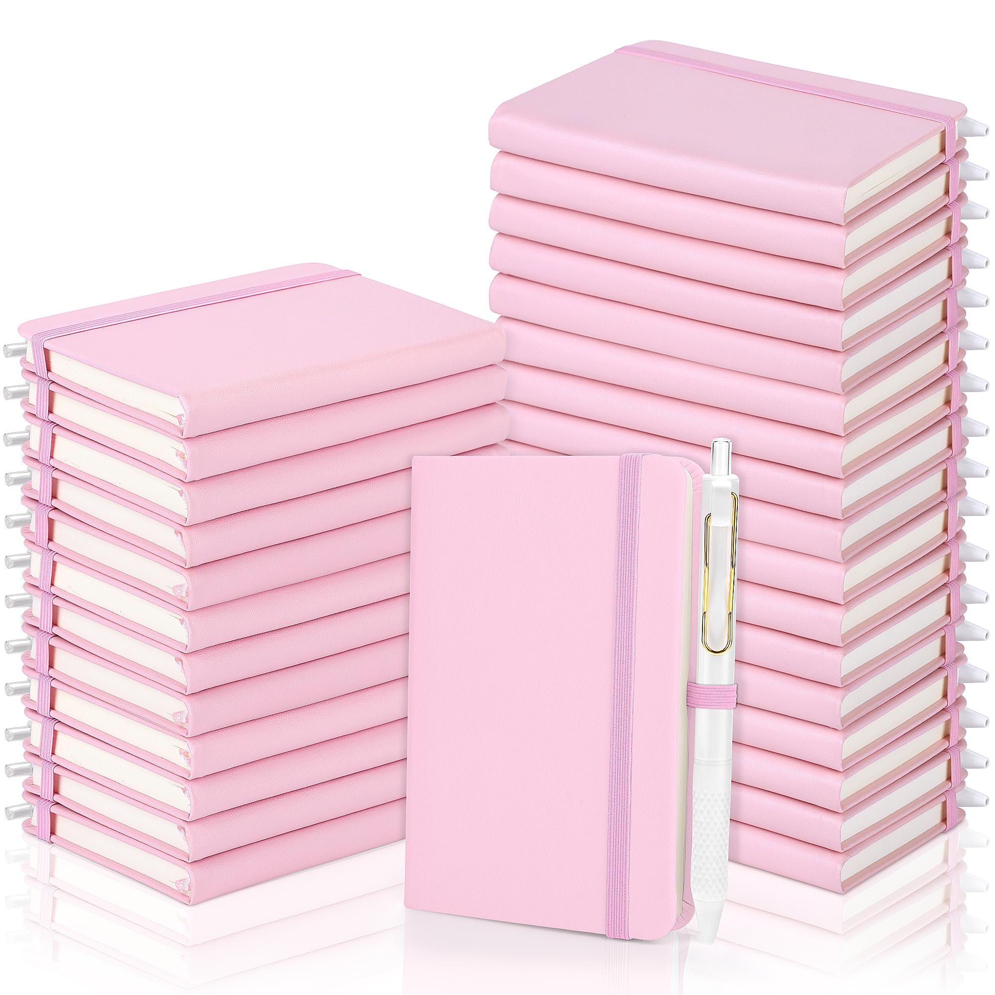 Aodaer 50 Sets Pocket Notebook Journal with Pens, 160 Pages, 3.5 x 5.5 Inch Mini Lined Journal Notebook A6 Leather Hardcover College Ruled Notepad