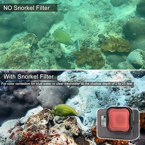 Miniatura 25 de GEPULY Paquete de 3 filtros de buceo para GoPro Hero 8 9 10 11 12 13 carcasa oficial impermeable (rojo, rojo claro, filtros magenta) – Corrección