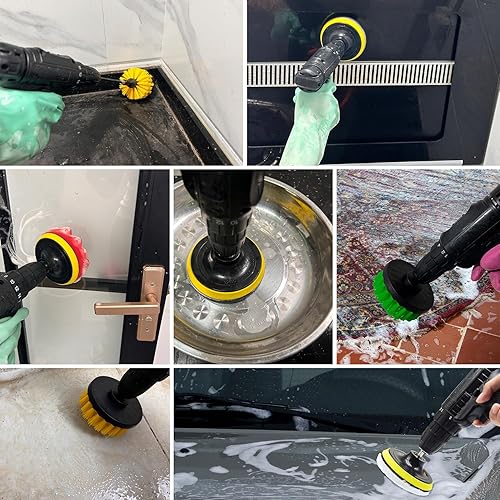 Miniatura 6 de Juego de 30 cepillos de taladro, kit de cepillos para taladro, incluye almohadillas para fregar, esponja, accesorio extendido, juego de accesorios