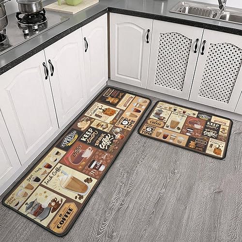Miniatura 26 de Juego de 2 alfombras y tapetes de cocina antideslizantes, lavables, color negro, suaves, superabsorbentes, antifatiga, juego de tapetes de cocina
