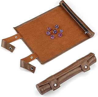 ROSELLE 2 in 1 Leather Dice Mat Dice Tray for DND Dice, Scroll Dice Tray and Rolling Mat with Zipper Holder, Compatible with DND D&D Dungeons & Dragons Game (Brown，Only Mat)