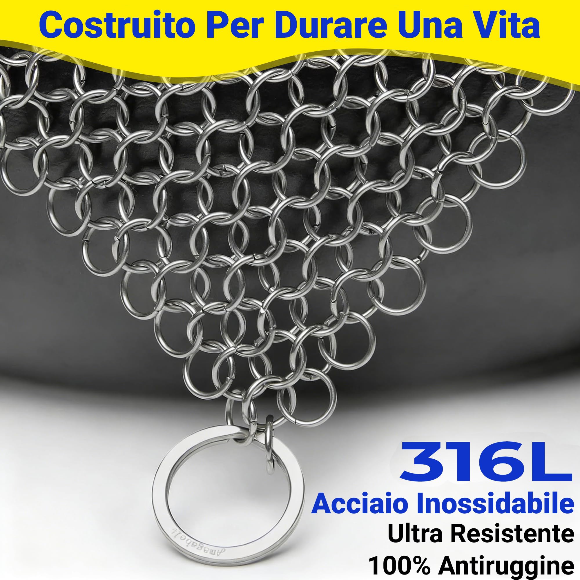 Amagabeli - Pulitore per ferro da giardino, in acciaio inox, 316L, per padelle in ghisa, forni olandesi, padelle in ghisa, griglia, griglia, padella 20,9 x 15,2 cm