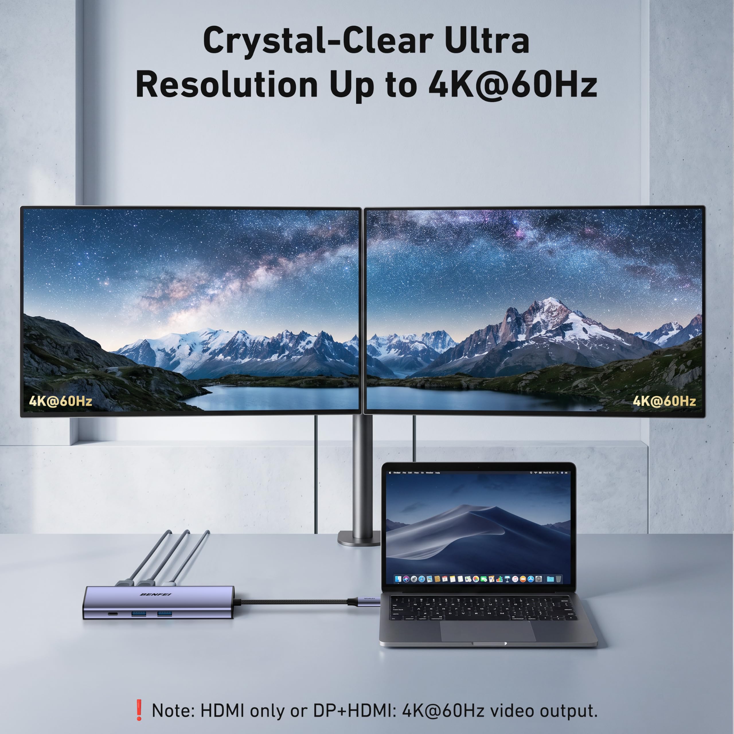 BENFEI Hub USB C 8 en 1 MST DisplayPort 8K y HDMI 4K@60Hz