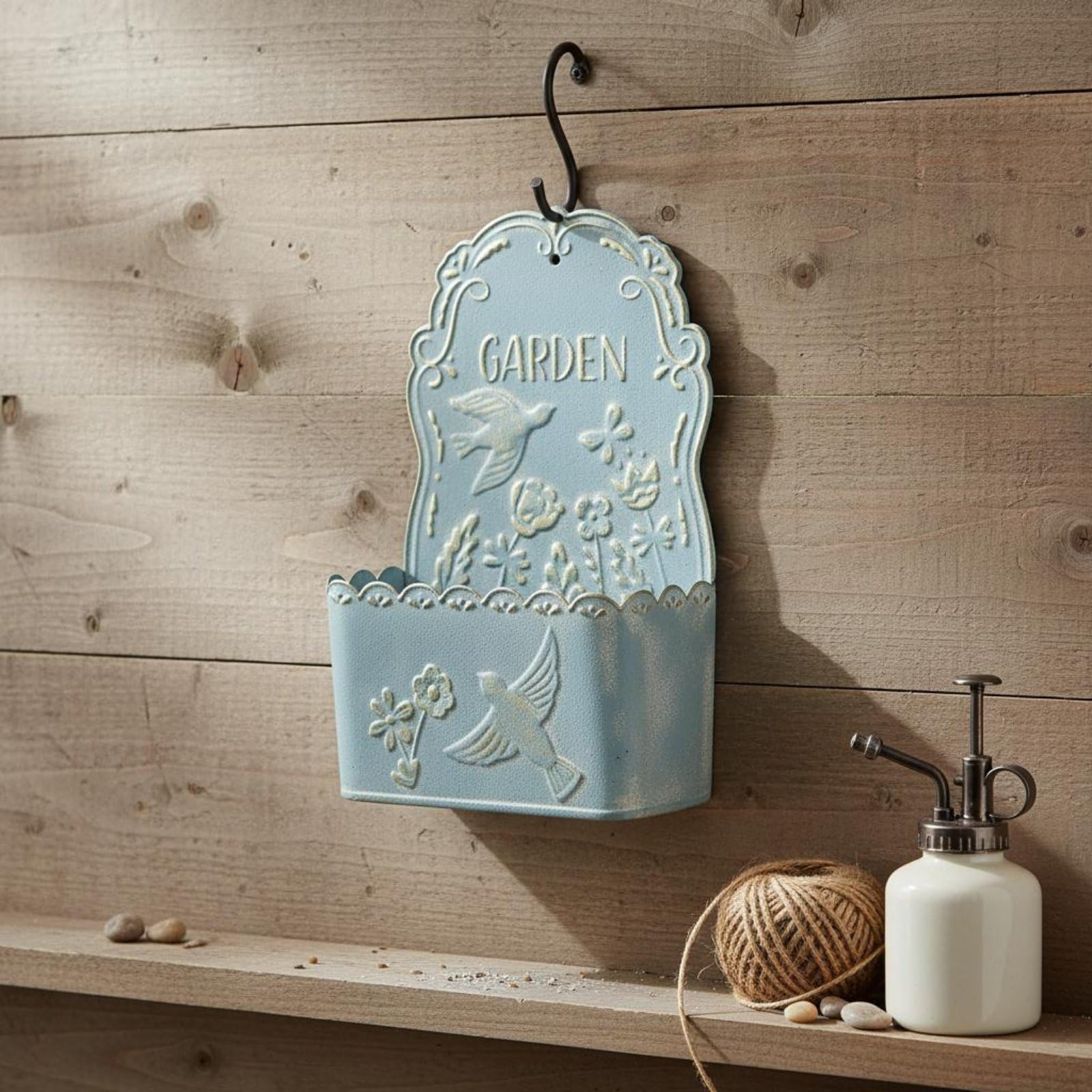 Jardinière Murale Pot Suspendu Support Suspendu Pot Support Plante en Métal Enduit avec Motifs Oiseaux Fleurs en Relief pour Compositions Traînantes, Vert