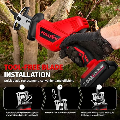 Miniatura 3 de Sierra recíproca inalámbrica, 0-3500SPM Sierras alternativas de velocidad variable con 2 baterías de 2.0 Ah y 4 hojas de sierra, cambio de hoja sin