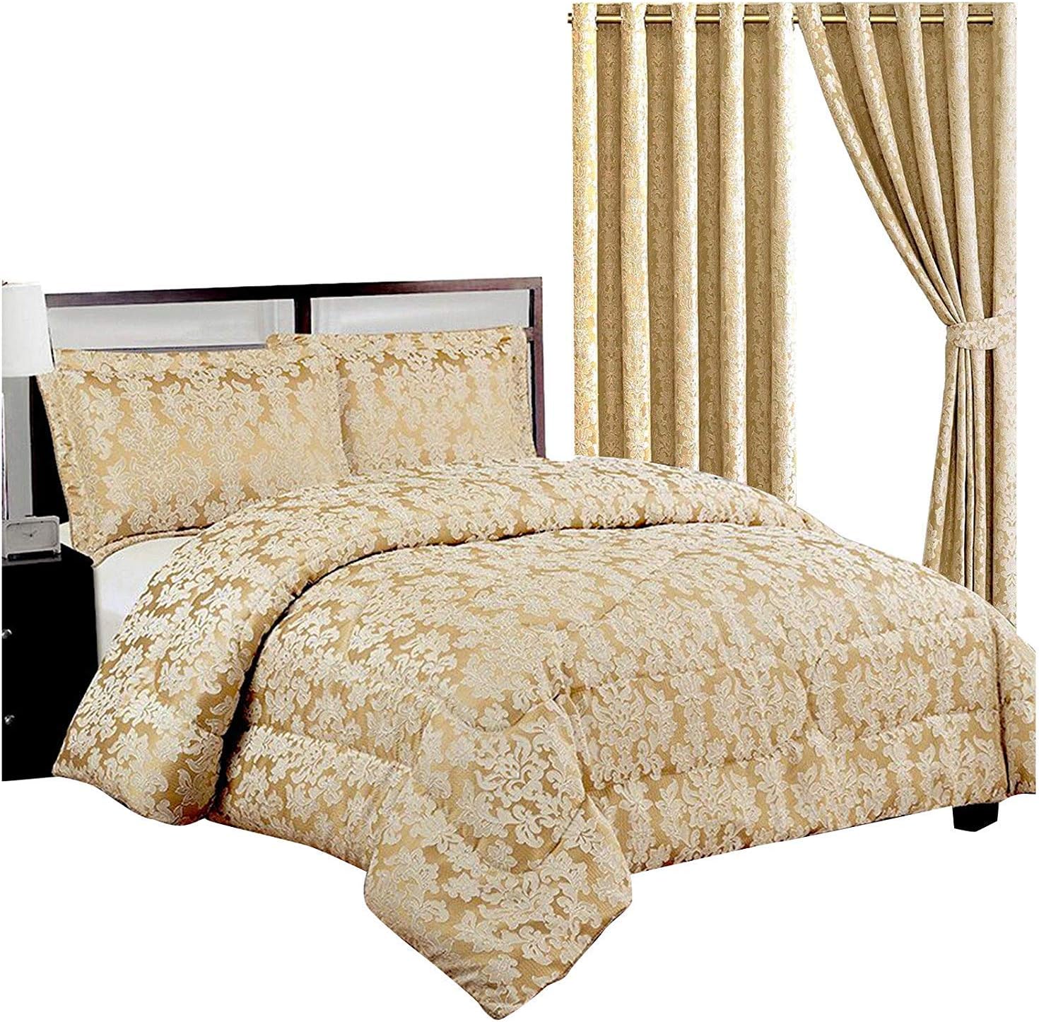 Super Luxury 3pc Jacquard Quilted Bedspread Comforter Throw Set (King, Diana Beige)