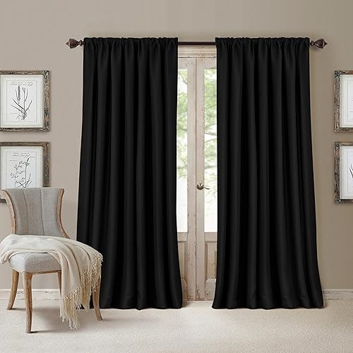 Elrene Home Fashions All Seasons Energy Efficient Room Darkening Rod Pocket Window Panel, 52" x 84" (1), Black