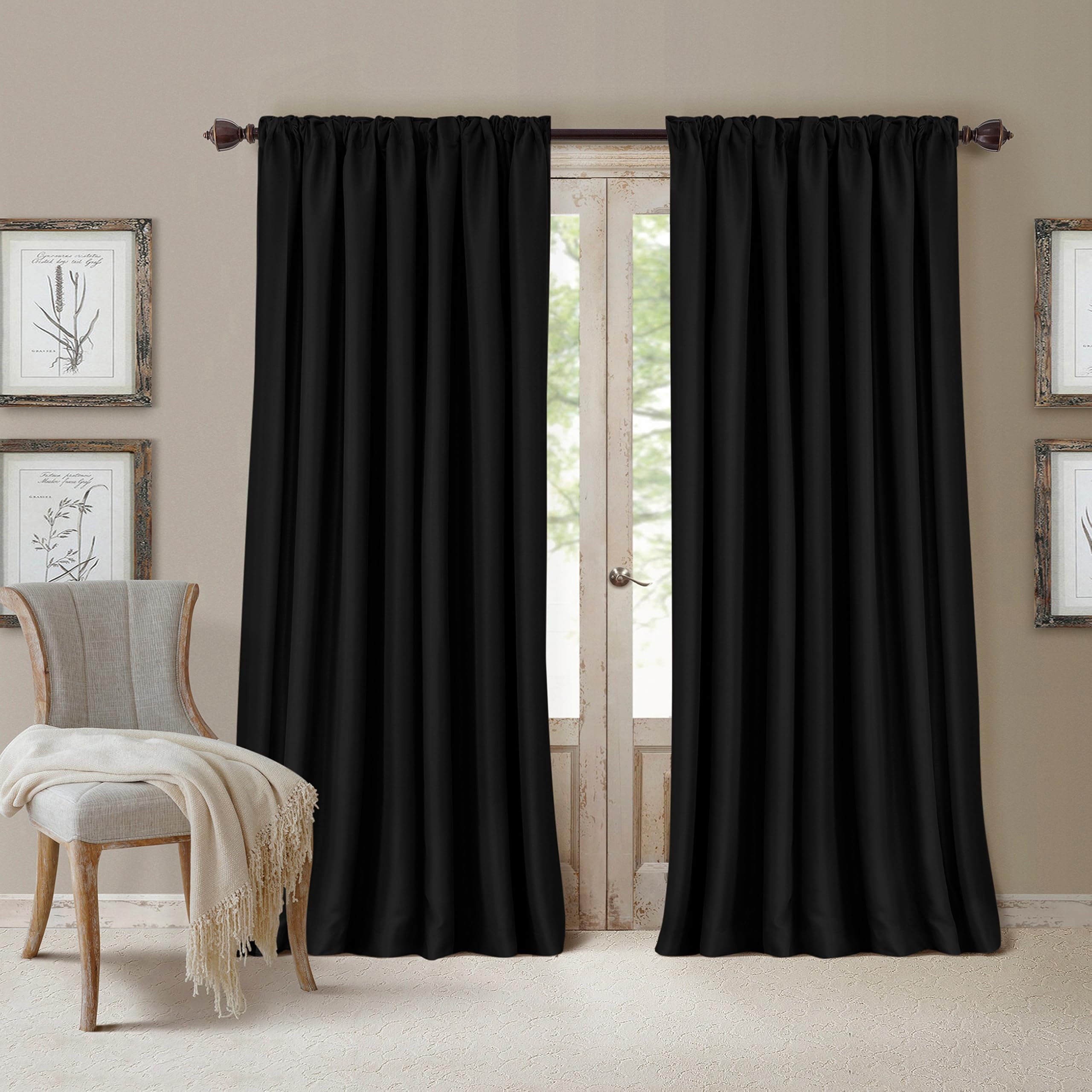 Elrene Energy Efficient Room Darkening Rod Pocket Window Panel, 100% Polyester, Black, 52" x 95" (1