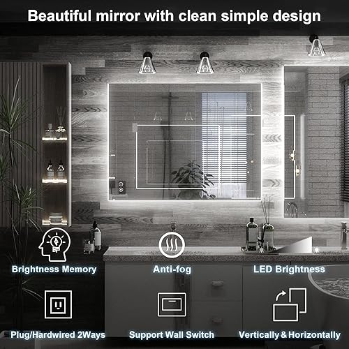 Miniatura 4 de TokeShimi Espejo retroiluminado LED de 28 x 36 pulgadas, espejo de baño con luz antiniebla para pared, moderno espejo de tocador de baño con luces