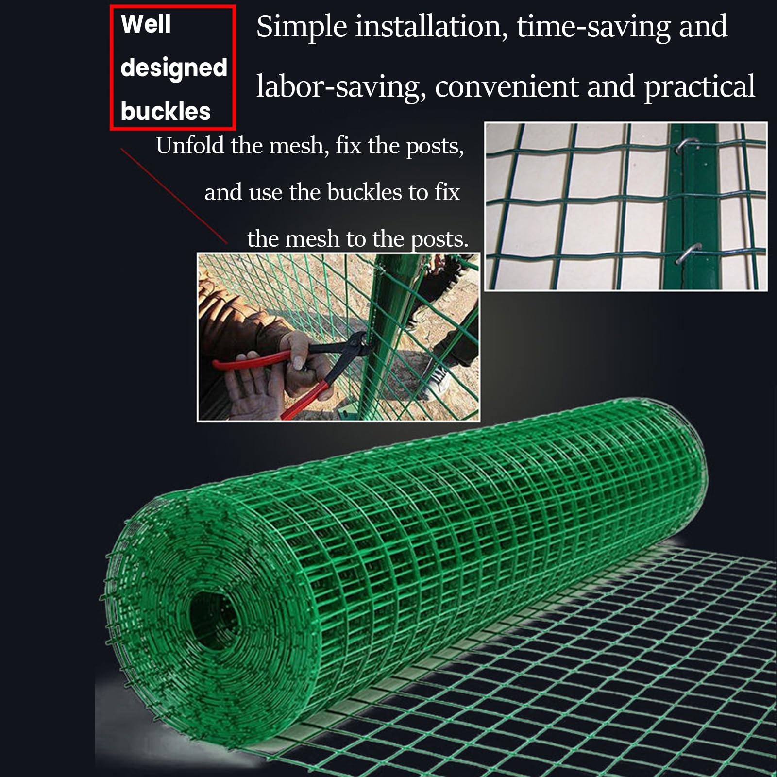 Rolka Zielonej Siatki Spawanej, Gładkie Brzegi dla Bezpiecznego Montażu Idealna do Ogrodu Gospodarstwa i Drobiu(2x30m,2mm)