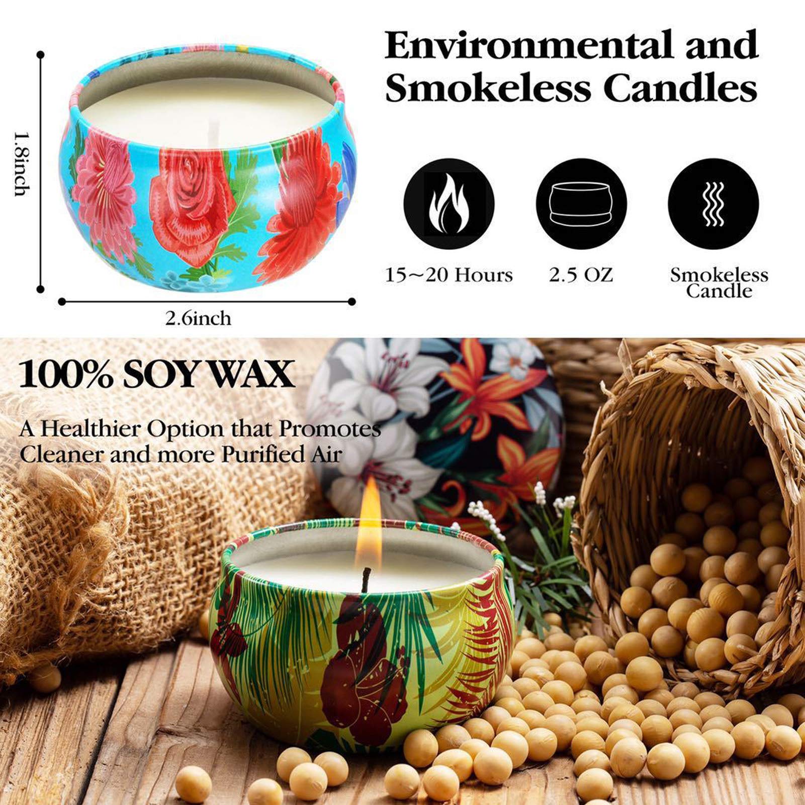 16 velas perfumadas regalo Set 2.5oz pura cera de soja natural aromaterapia velas mujeres día de la madre cumpleaños Navidad yoga