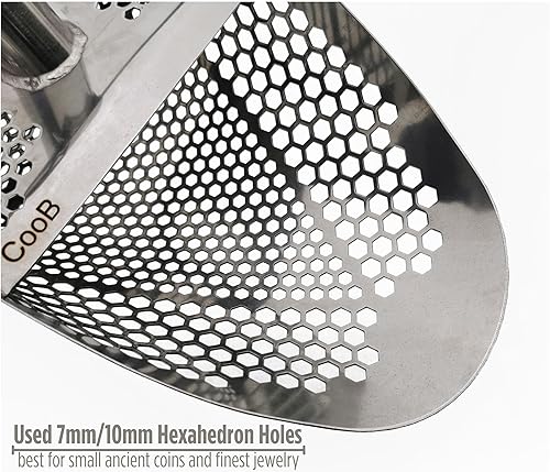 Miniatura 6 de CooB Upgraded Sand Scoop Metal Detector Hex-710. Beach Sand Scoop Metal Detecting Hunting Tool. Stainless Steel 1.5mm, Mixed Hexahedron Holes