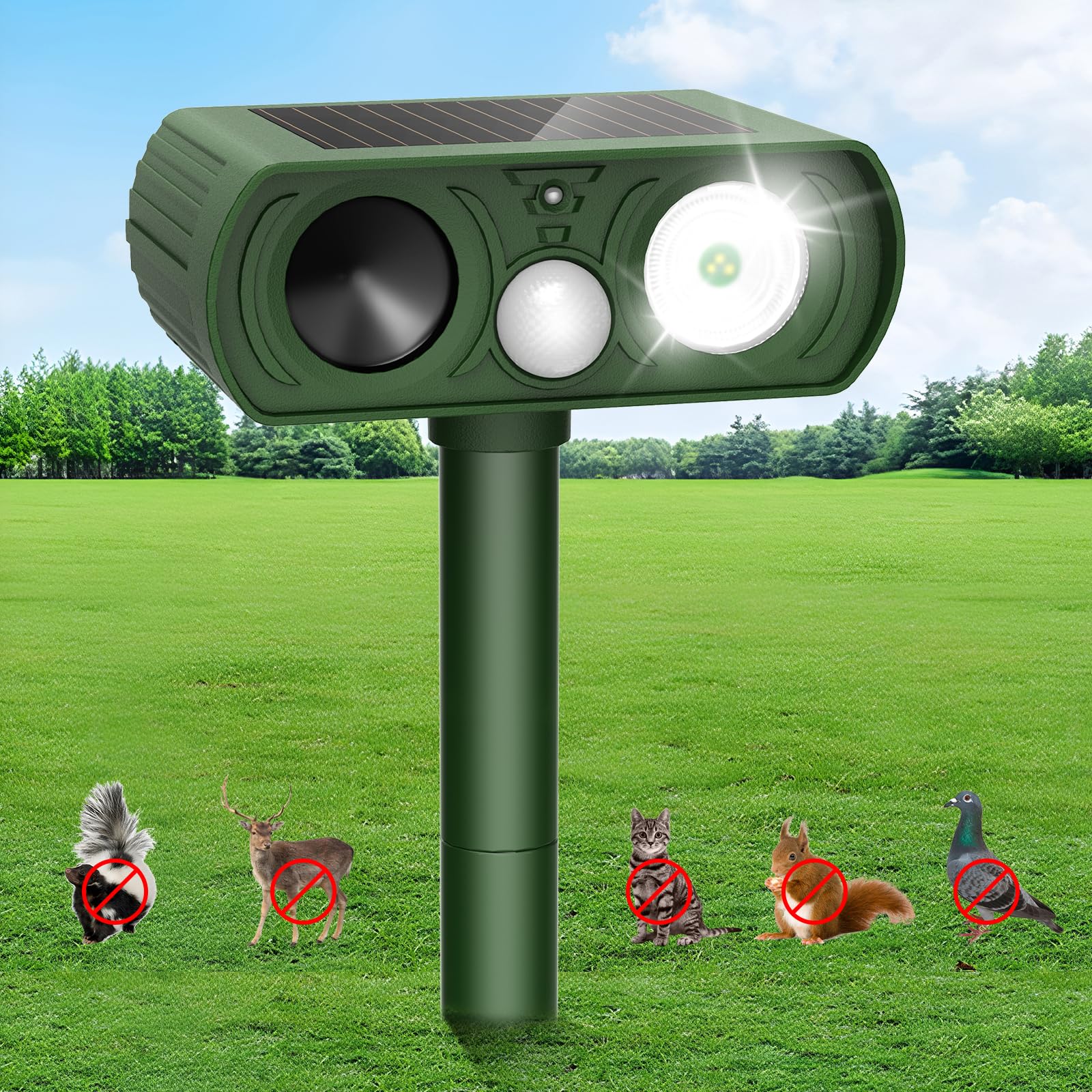 Solar Ultrasonic Animal Repellent, Cat Raccoon Repellent Outdoor with Motion Detection Waterproof, Raccoon Squirrel Skunk Deer Rabbit Rodent Deterrents Animal Repeller for Farm Garden Yard