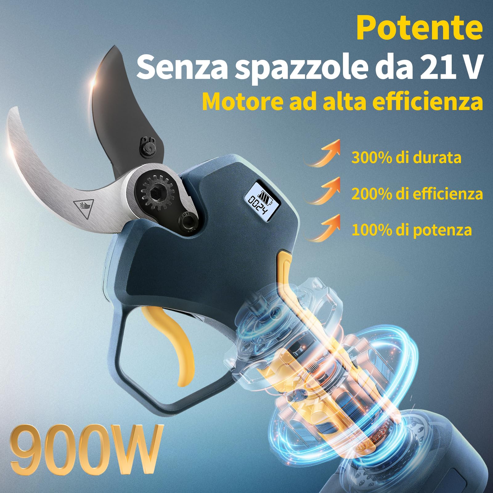 Forbici Potatura 40mm con Asta Telescopica e 2 Batterie 2Ah | Raggiungi rami alti senza scala, ideale per ulivi, vigneti e alberi da frutto con taglio potente e preciso