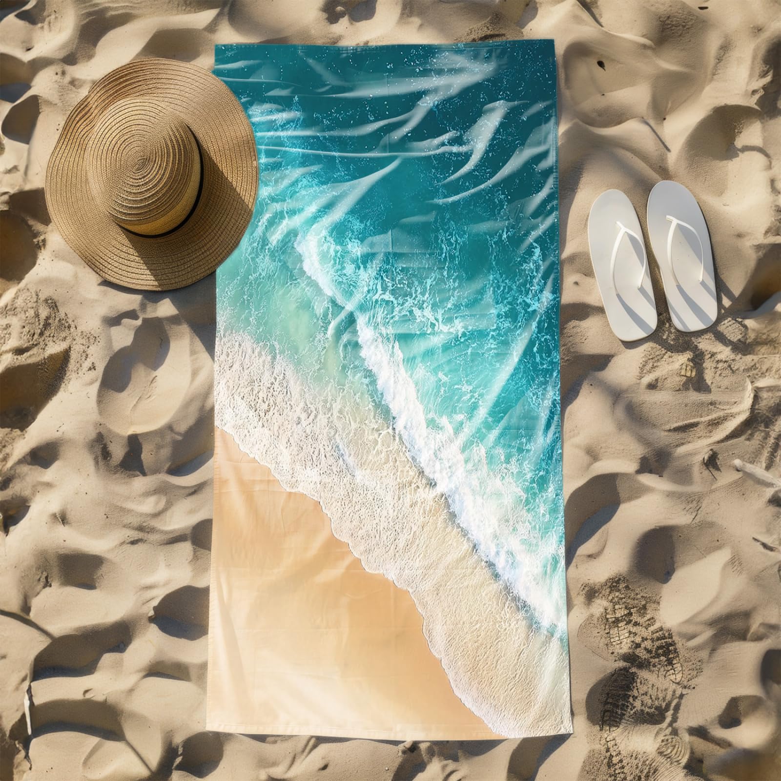Genérico Toalla Playa 180X100 Mar Verde Ondas Blancas Grande Toallas de Piscina Grandes Anti Arena Secado Rápido Gimnasio Hombre Mujer Lavable A Máquina Regalo