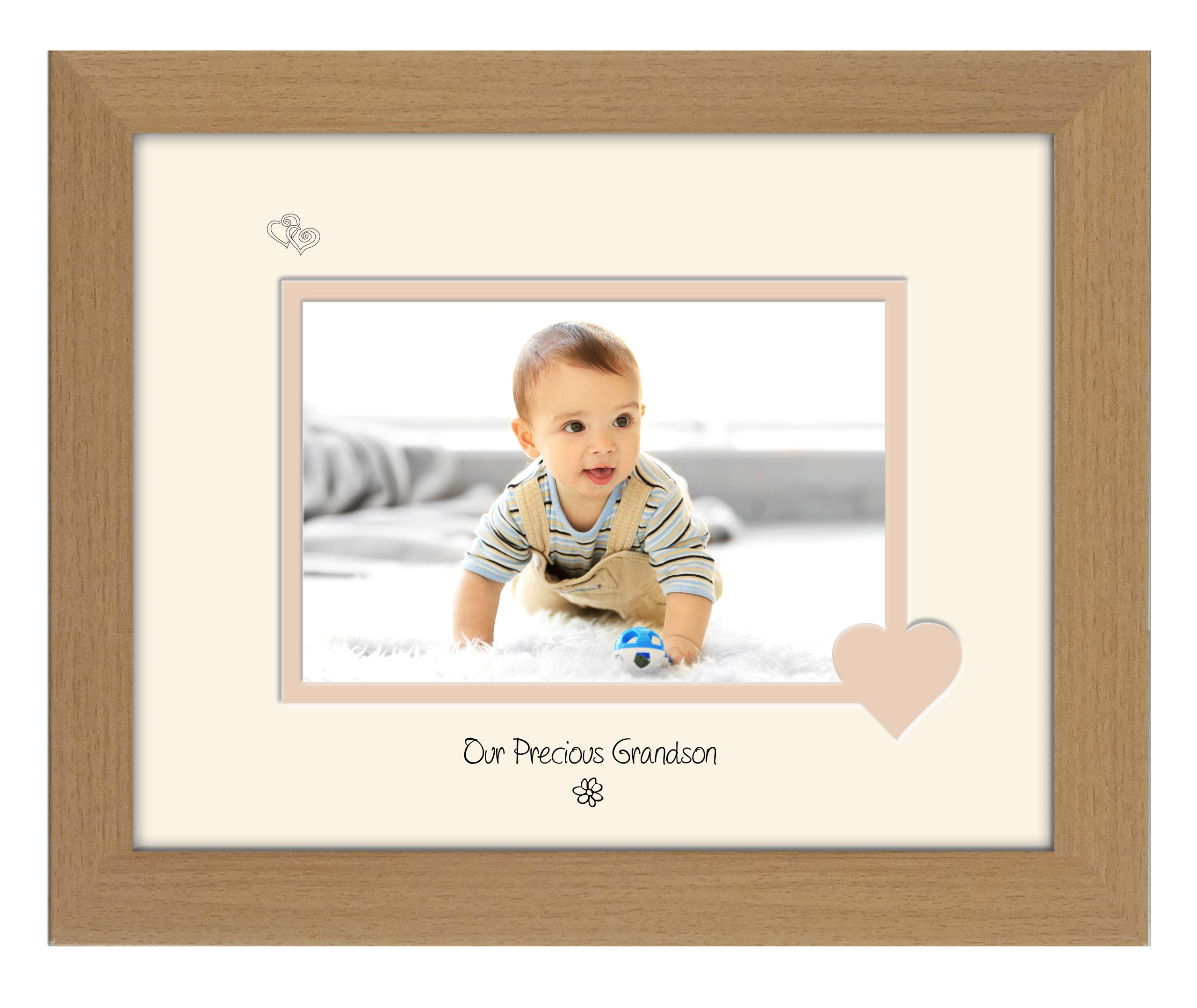 Grandson Photo Frame Our Precious Double Mounted Quality Gift (Oak Finish Frame Cream Mount Beige Inside)