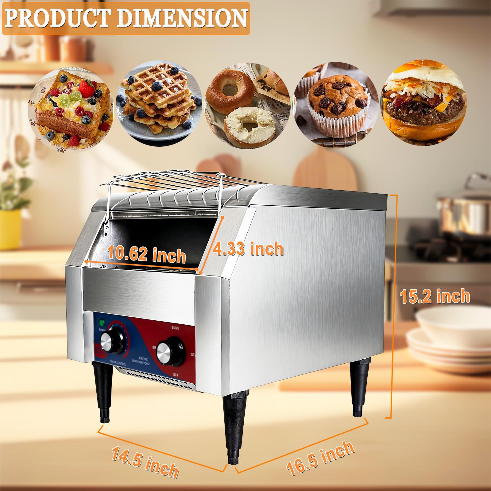CTJ - tostador comercial de acero inoxidable de 300 rebanadas/horas, tostador eléctrica, tostador de restaurante resistente, tostador para tostadas, cruasanes, panecillos de panecillos